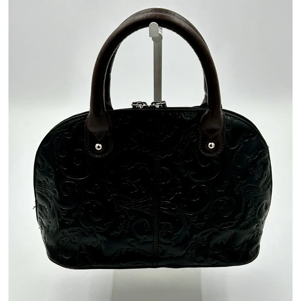 Tignanello Leather Satchel Womens Black Embossed Handbag Tassel‎ Classic
